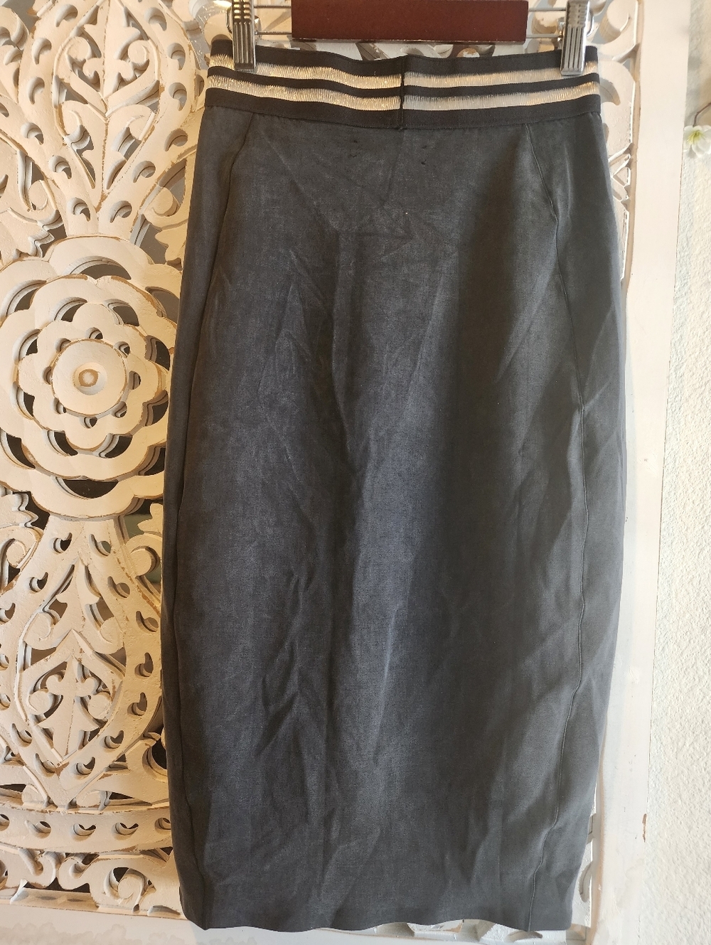 KADA PENCIL BODYCON SKIRT SILKY SOFT STRIPE ELASTIC WAISTBAND WOMENS SIZE XS - Picture 10 of 16